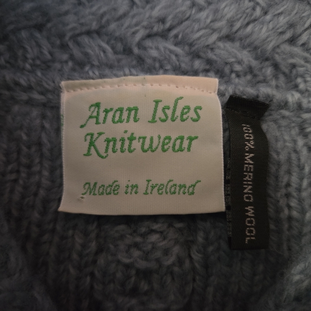 ARAN ISLES KNITWEAR Turtleneck Cowl Sweater Light Blue Small - Picture 8 of 9